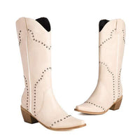 Women's Pointed Toe High Heel Western-Style Riveted Boots 63058599C