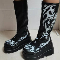 Women's Fashion Printed Gothic Thick Sole Mid-Calf Boots 93658716S