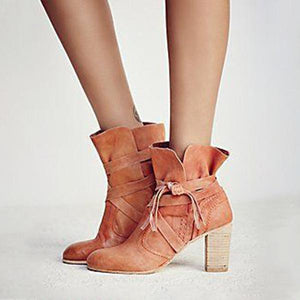 Women's Vintage Tassel Chunky Heel Martin Boots 09106354S