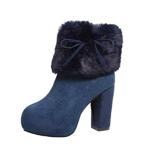Women's Suede Round-Toe Chunky Heel High Heel Furry Ankle Boots 52680531C