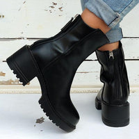 Women's Casual Daily Black Chunk Heel Martin Boots 65206818S