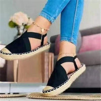 Women's Retro Straw Flat Elastic Sandals 35228119C
