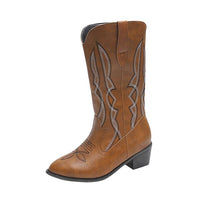 Women's Retro Contrast Embroidered Mid-calf Boots 70680625S