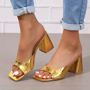 Women's Fashion Sequin Chunky Heel High Heel Slide Sandals 20248776C