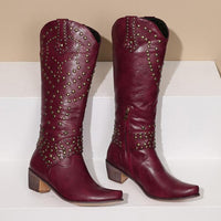 Women's High Heeled Knee-High Boots with Metal Stud Embellishments 13644744C
