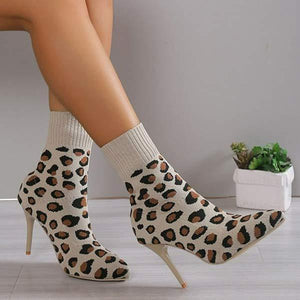 Women's Knitted Elastic Boots Pointed Toe Mid Tube High Heel Stiletto Sock Boots 50215949C