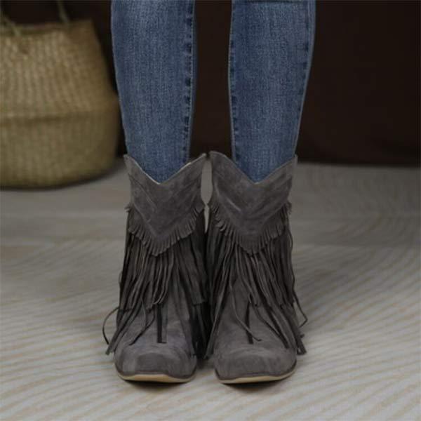 Women'S Chunky Heel Fringe Short Boots 76541909C