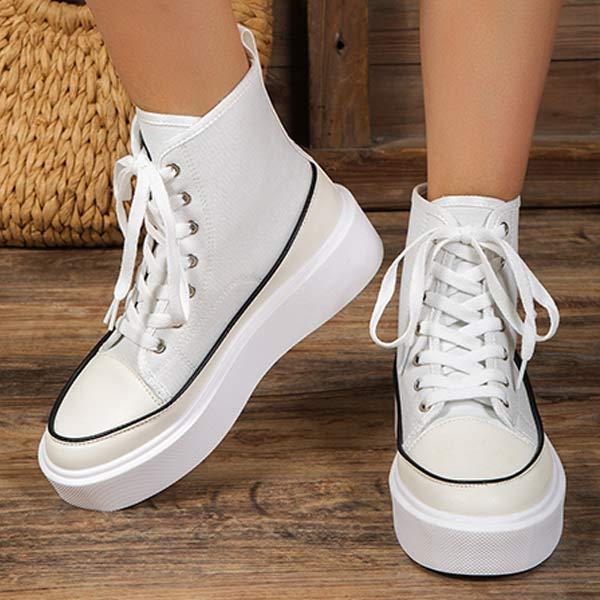 Women's High Top Round Toe Platform Lace-Up Sneakers 45169149C