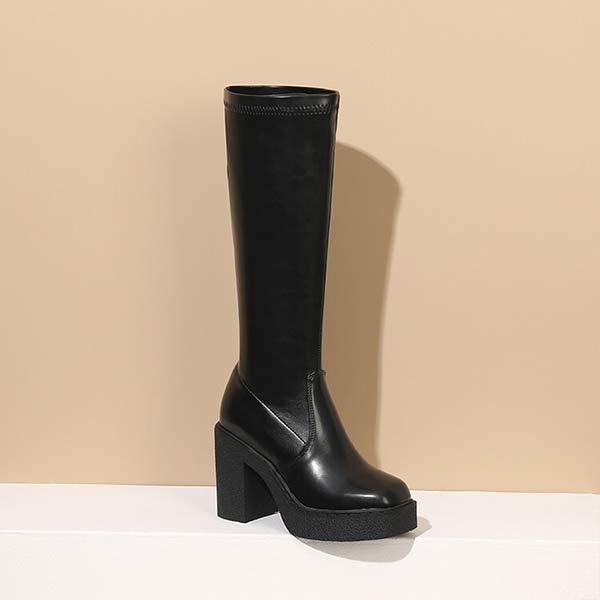Women's Waterproof Platform Chunky High Heel Mid-Calf Elastic Microfiber Boots 39944305C