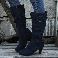 Women's Suede Belt Buckle Knee-High Boots 95352683C