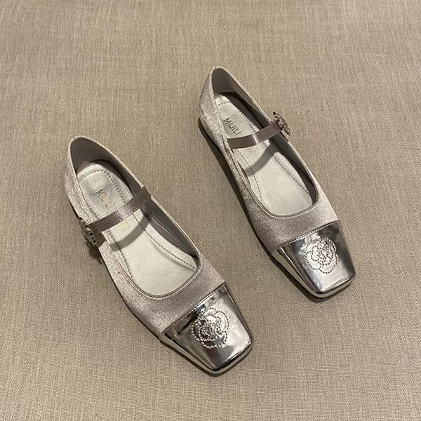 Women's Elegant Silver Camellia Flat Mary Jane Shoes 91565905S