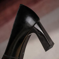 Women's Retro Square Toe Metal Buckle Chunky Heels 31611612C