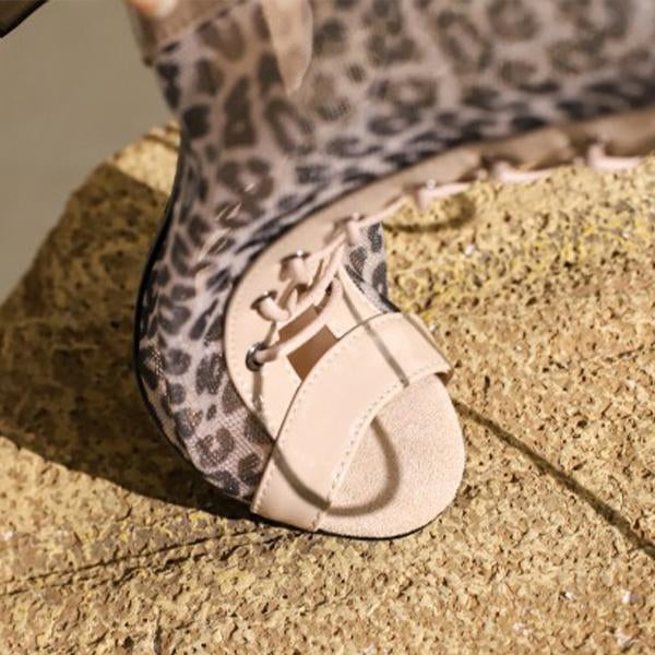 Women's Leopard Print Mesh Back Zipper High Heel Sandals 39584574C