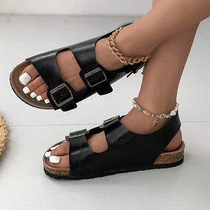 Women's Vintage Flat Sandals with Belt Buckle 74761813C