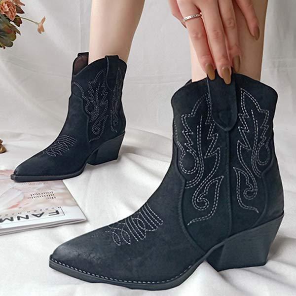 Women's Pointed Toe Chunky Heel Knight Boots 19039122C