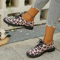 Women's Pink Leopard Casual Lace-Up Loafers 19630509S