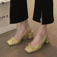Women's Retro Bowknot Square Toe Chunky Heels 65845300S