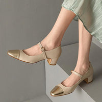 Women's Elegant Colorblock Round Toe Chunky Heels 77782268C