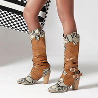 Women's Fashion Snake Pattern Chunky Heel High Boots 81857786S