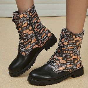 Women's Round-toe Flat Heel Printed Side Zip Martin Boots 44287634C