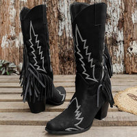 Women's Retro Embroidered Tassel Cowboy Boots 11161097S