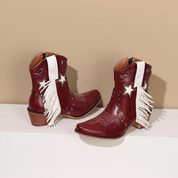 Women's Vintage Tassel Star Rivet Chunky Heel Booties 18222002S