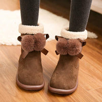 Women's Round-Toe Flat Winter Short Boots with Faux Fur Trim for Warmth 26802311C
