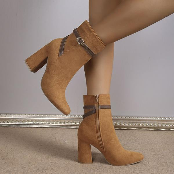 Women's Fashionable Block Heel Suede Short Boots 31194427S