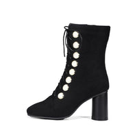 Women's Elegant Suede Pearl Block Heel Short Boots 65451753S