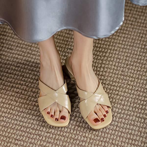 Women's Vintage Square-Toe Chunky Heel Peep-Toe Sandals 10327957C