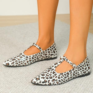 Women's Fashionable Leopard Print T-Buckle Flat Loafers 08533569S