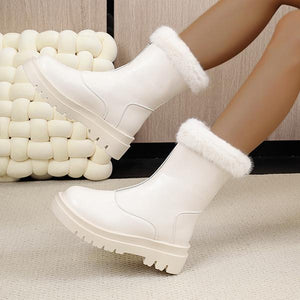Women's Plush Front Zip Thick Sole Snow Boots 68715027S