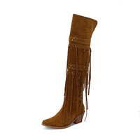 Women's Fashion Stud Tassel Chunky Heel Over-the-Knee Boots 25590507S
