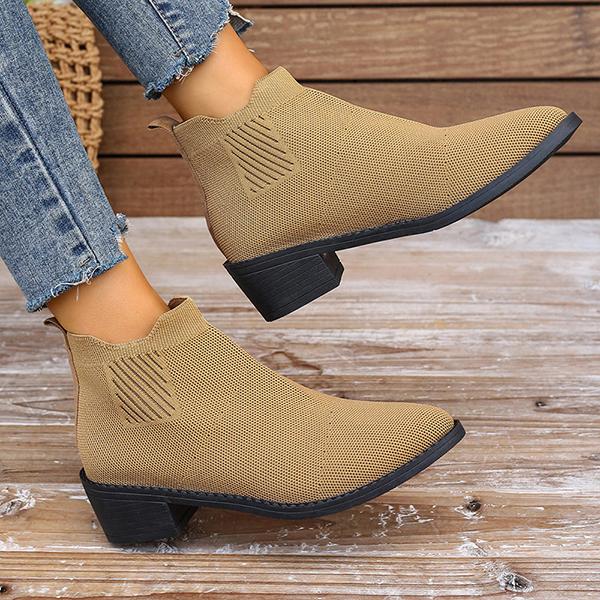 Women's Casual Flyknit Thick Heel Pointed Toe Ankle Boots 45432432S