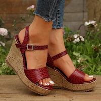 Women's Fashion Snake Pattern Buckle Wedge Sandals 48909410C