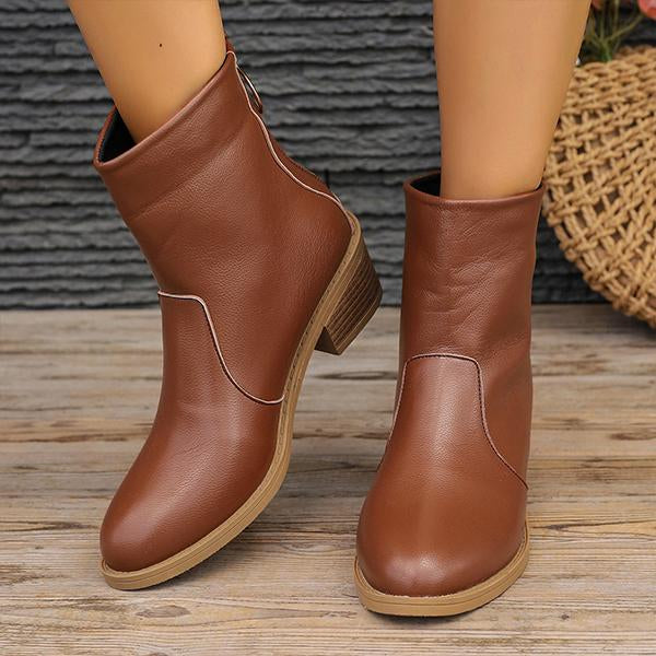 Women's Fashionable Zipper Block Heel Martin Boots 80766415S