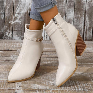 Women's Stylish Buckle Decorated Block Heel Ankle Boots 02091624S