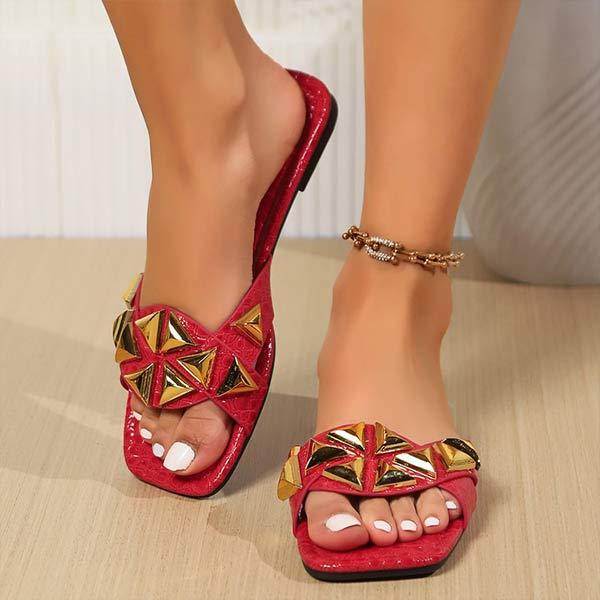 Women's Flat Slide Sandals with Stud Embellishments 40560046C