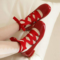 Women's Elegant Retro Square Toe Lace-up Flats 50657216C