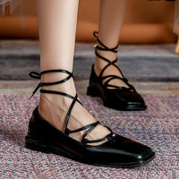 Women's Retro Cross Strap Flat Square Toe Shoes 36714586S