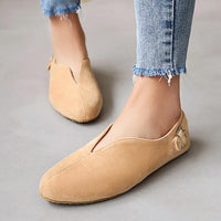 Women's Pointed Toe Suede Low Top Buckle Flat Shoes 02632888C