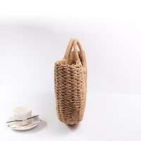 Women's Retro Simple Paper Rope Woven Bucket Bag 65415597C