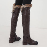 Women's Casual Lace-Up Fur Collar Over-the-Knee Boots 36253265S