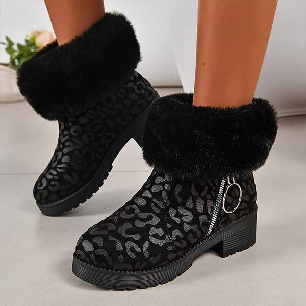 Women's Leopard Print Plush Ankle Boots 59876398C