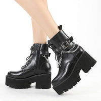 Women's Black Ankle Boots High Heel Chunky Heel Platform Gothic Boots 69495074C