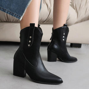 Women's Casual Simple Thick Heel Western Boots 41903913S