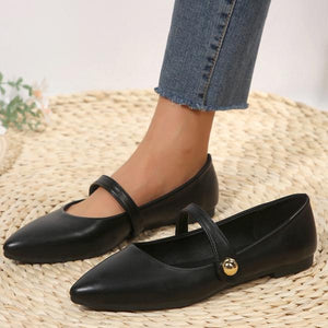 Women's Casual Pointed Toe Metal Buckle Slip-On Flats 96768528S