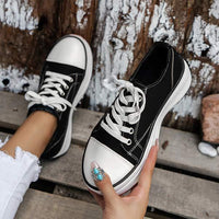 Women's Low-Top Thick Sole Lace-Up Casual Canvas Shoes 91568849C