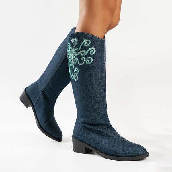 Women's Casual Printed Knee-High Cowboy Boots 71854786S