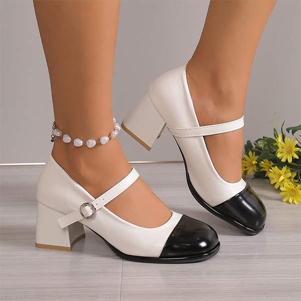 Women's Round-Toe Color-Blocked Chunky Heel High Heels 64955506C
